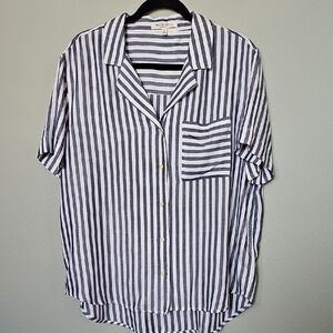 Workshop Republic Clothing Preppy Striped Button Front Short Sleeve Blouse XL